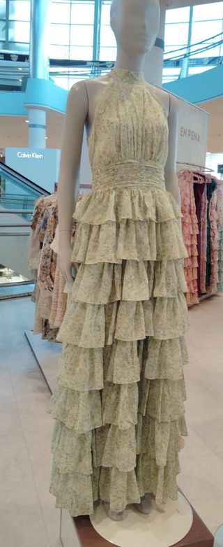 Vestido largo verde floral