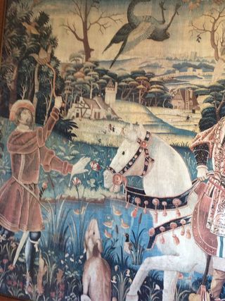 Cuadro reproducción de tapiz escena de caza