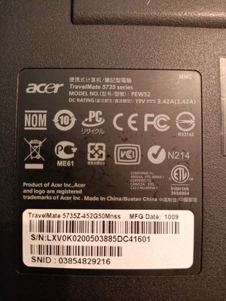 Acer TravelMate 5735Z Intel Pentium Portátil