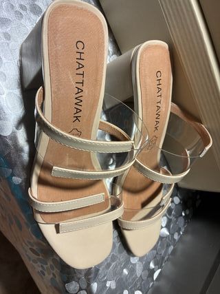 CHATTAWAK Zapatos Mujer Talla 38 Beige y en rojo 