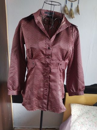 Camisa Zara Raso Estampada Marrón Talla S