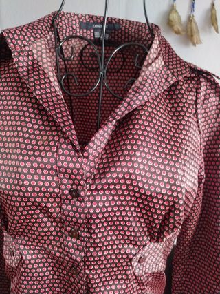 Camisa Zara Raso Estampada Marrón Talla S