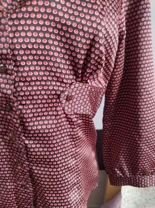Camisa Zara Raso Estampada Marrón Talla S