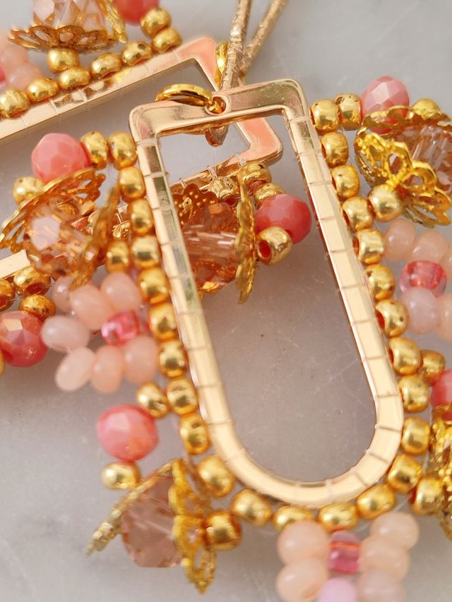 Orecchini pendenti ottone cristalli perline