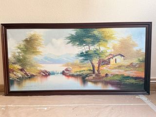 Cuadro de paisaje con marco de madera