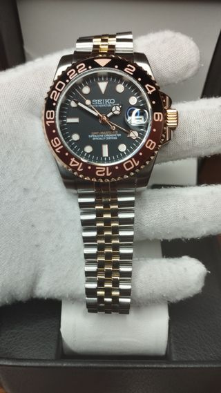 Reloj Seiko Mod GMT Rootbeer Oro Rosa Marrón Negro