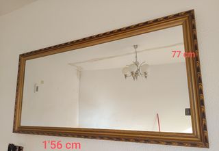 Espejo Antiguo Madera y Cristal Dorado