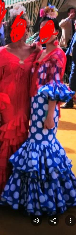 Traje de flamenca lunares azul y blanco