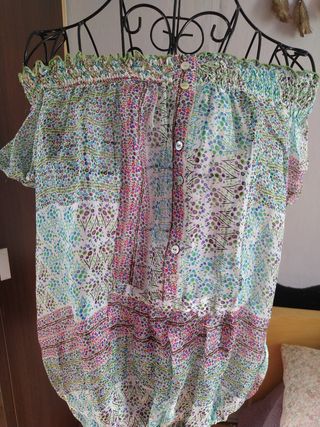 Blusa seda verde y rosa