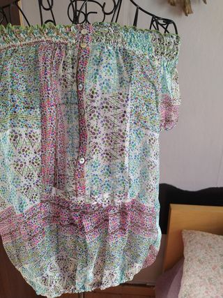 Blusa seda verde y rosa