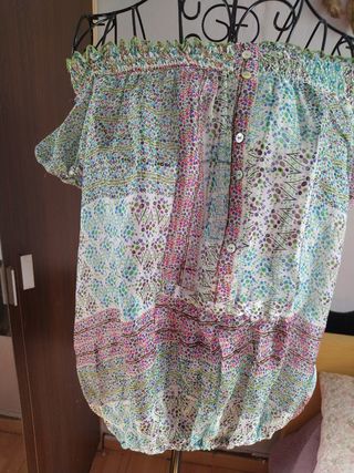 Blusa seda verde y rosa