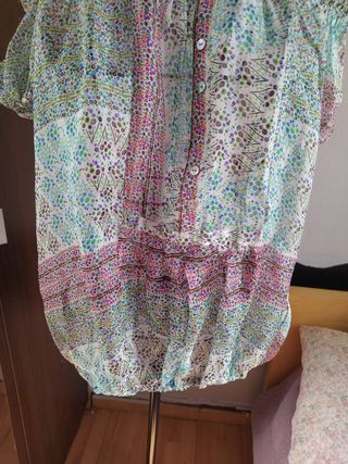 Blusa seda verde y rosa