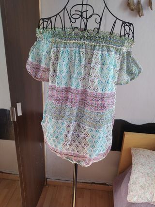 Blusa seda verde y rosa