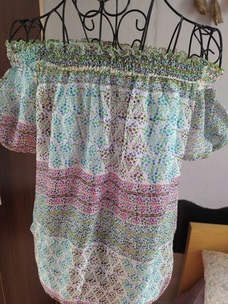 Blusa seda verde y rosa