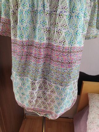 Blusa seda verde y rosa
