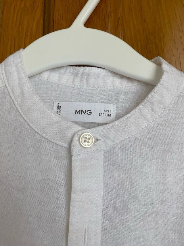 Camisa Lino Mango Niño 7 Años Blanca