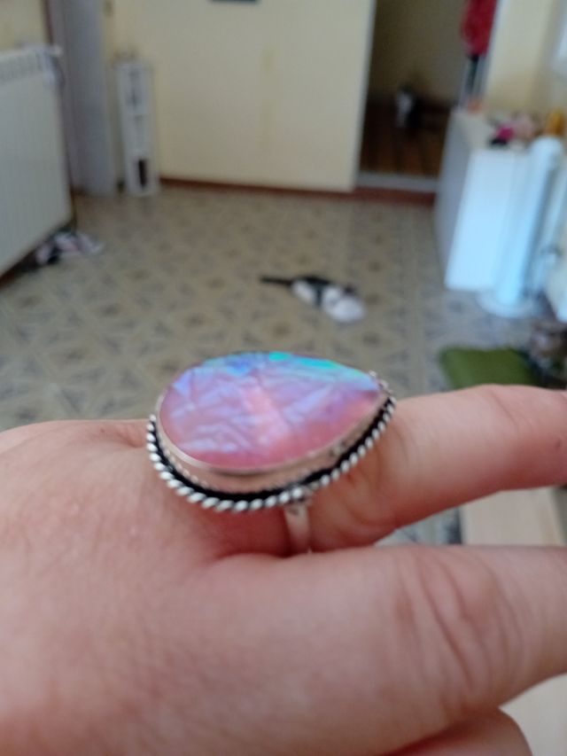 Anello Argento Opale solido viola multicolore