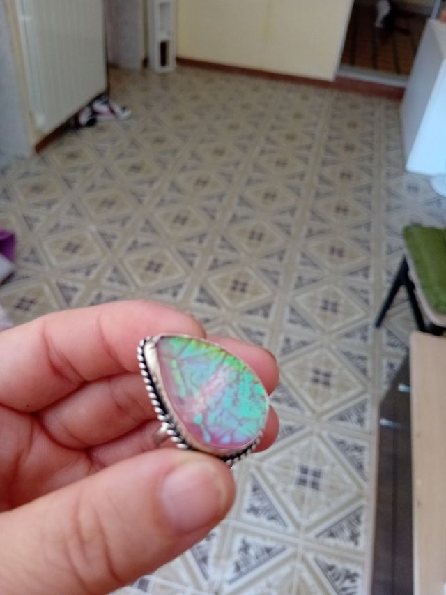 Anello Argento Opale solido viola multicolore