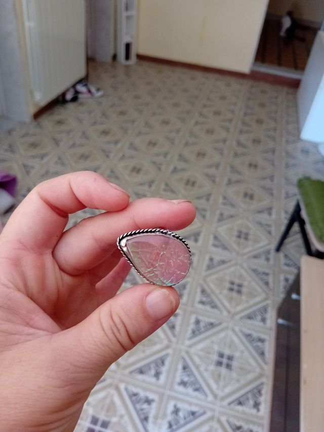 Anello Argento Opale solido viola multicolore