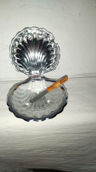Mantequera/Joyero/Azucarero Plata Concha Antigua