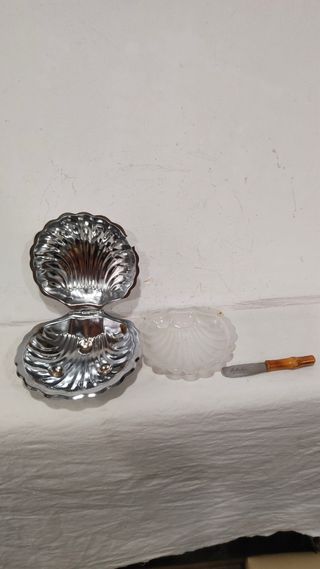 Mantequera/Joyero/Azucarero Plata Concha Antigua