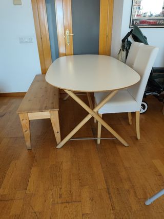 Mesa comedor y banco madera