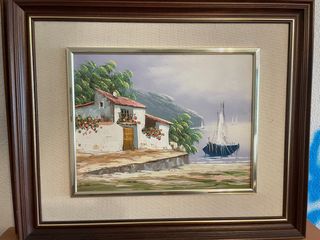 Cuadro Marino con Barco y Casa