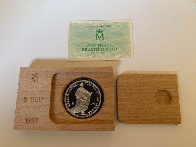 Moneda 5 ECUS Carlos III Madrid 1992 Plata