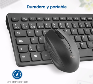 Mouse e tastiera wireless Rii RK200 neri. Nuovo