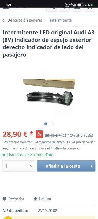 Intermitentes LED Retrovisor Audi A3 8V