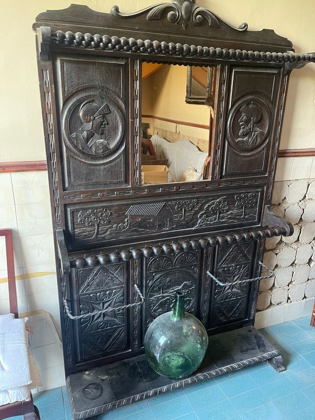 Mueble de entrada paragüero antiguo de madera