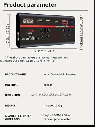 Inversor Corriente Coche 12V/24V a 110v/220v- 200W