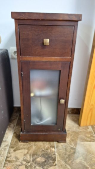 Mesa auxiliar de teléfono madera y cristal