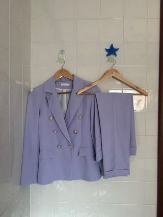 Tailleur lilla giacca blazer e pantalone