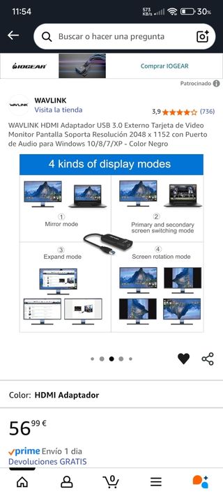 Adaptador Wavlink USB 3.0 a HDMI 2K UG3501H