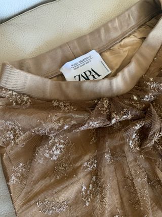Falda Zara fiesta marrón con bordado