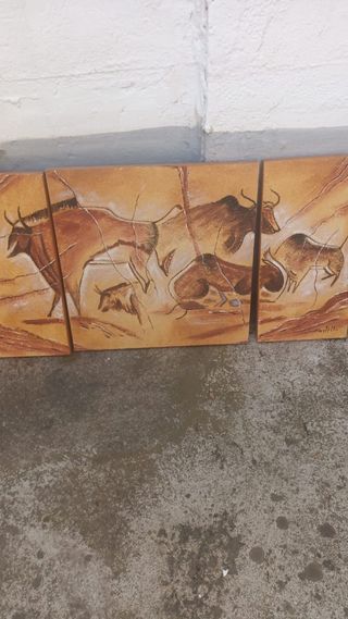 Cuadro 3 piezas animales rupestres