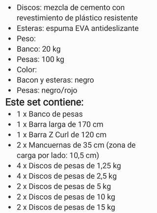 Banco de pesas con discos y barra
