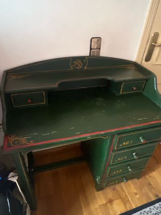 Escritorio Marinero Clásico Madera Verde Dorado