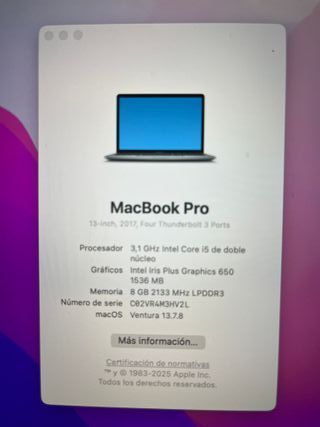 MacBook Pro 13 2017 Plata