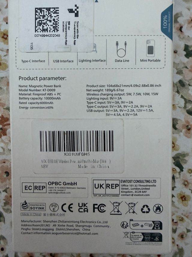 Powerbank Blanca Carga Inalámbrica