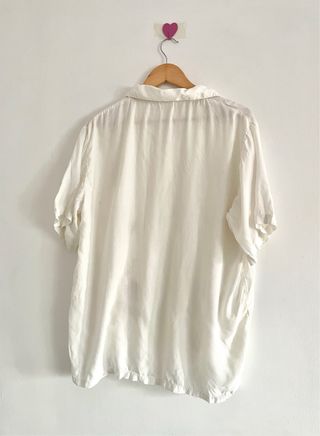 Blusa Vintage Blanca Bordada Floral Manga Corta