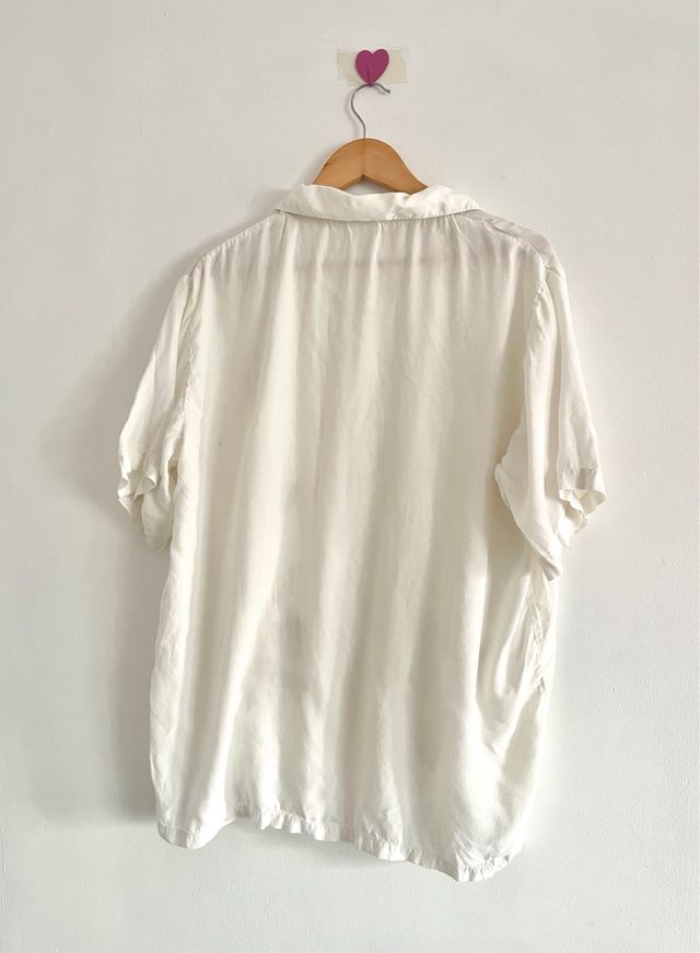 Camicetta a maniche corte con ricamo floreale bianco vintage