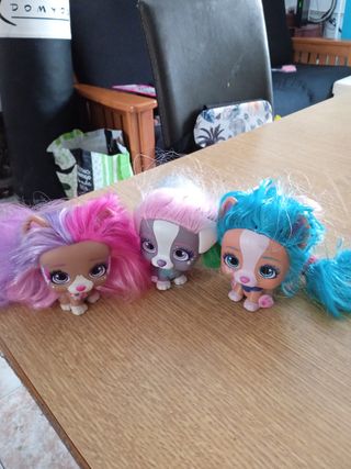 3 Perritos de juguete con pelo