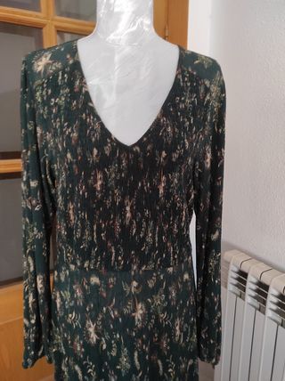 Vestido largo estampado floral manga larga