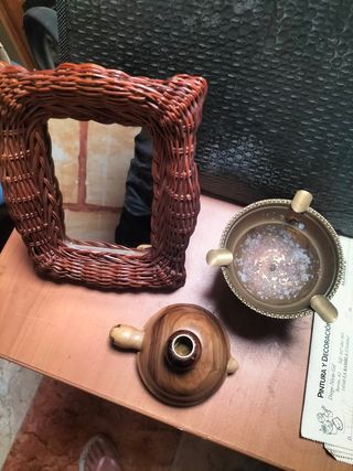 Lote vintage: espejo, cenicero y más