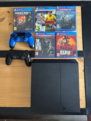 PS4 (PlayStation 4) Negra + 5 Juegos y 2 Mandos 