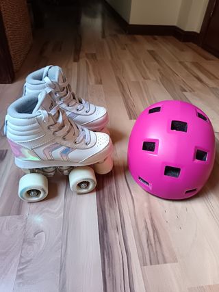 Patines Decathlon niña talla 29 + Casco rosa