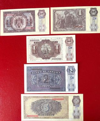 Billetes 1, 2 y 5 Pesetas Facsímil