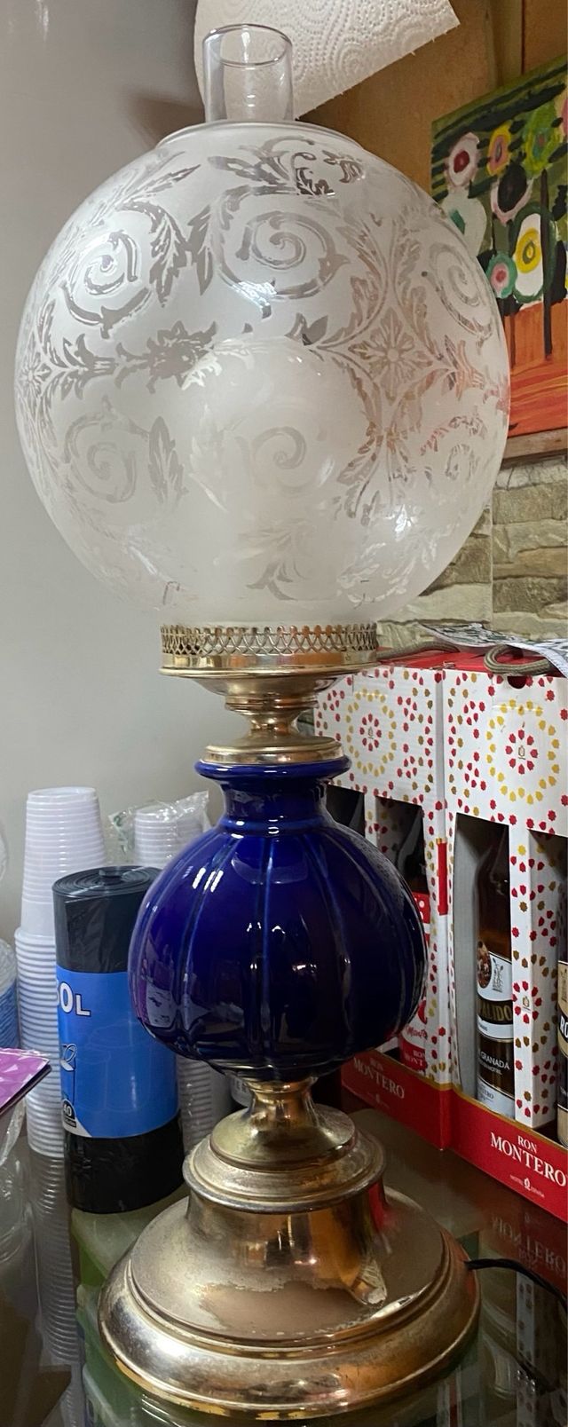 Lámpara Vintage Azul y Blanca